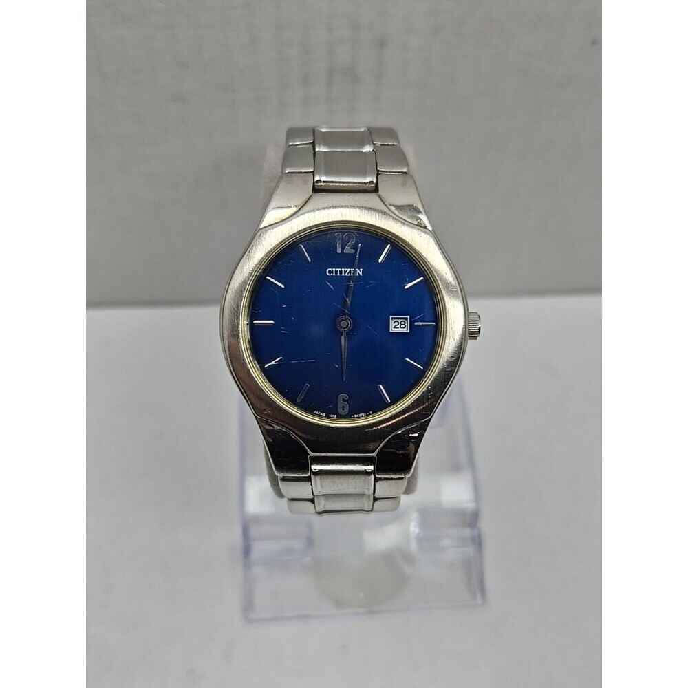 Citizen O.F. Action 2000 Quartz Watch Blue Dial Date Silver Tone New Battery Sm